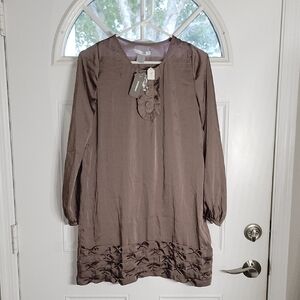 Long Sleeve Brown Mini Dress With Ruffled Hemline Kindlikelove Size S